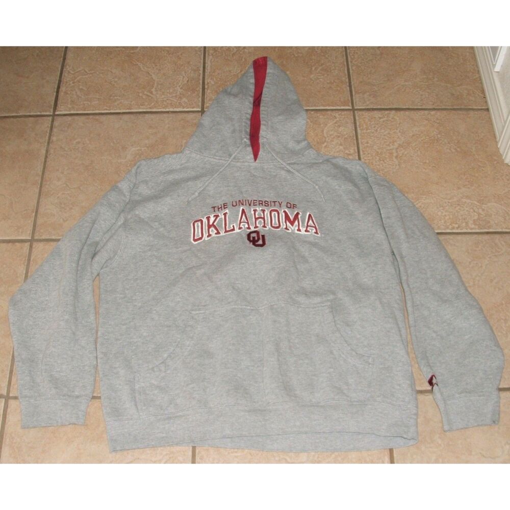 STARTER Unisex Sz XL Gray OLKLAHOMA SOONERS Embroidered Logo Hooded Sweatshirt